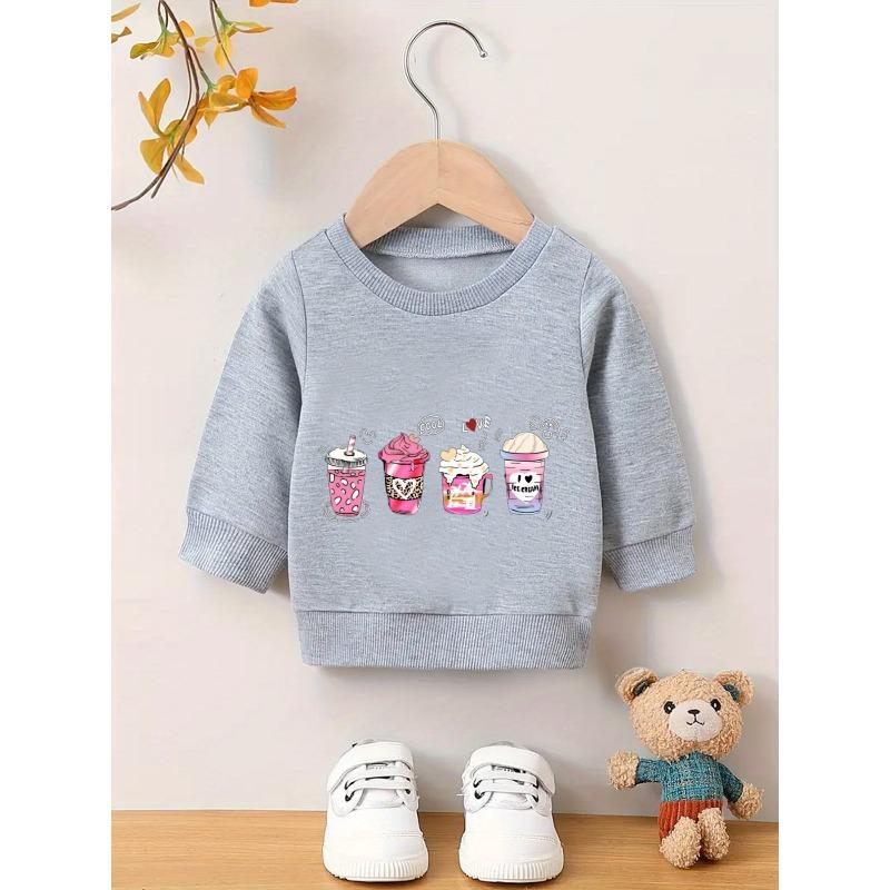 Kids Crewneck Sweatshirt,Four Cartoon Ice Creams Graphic Print,Skin-Friendly Soft Pullover