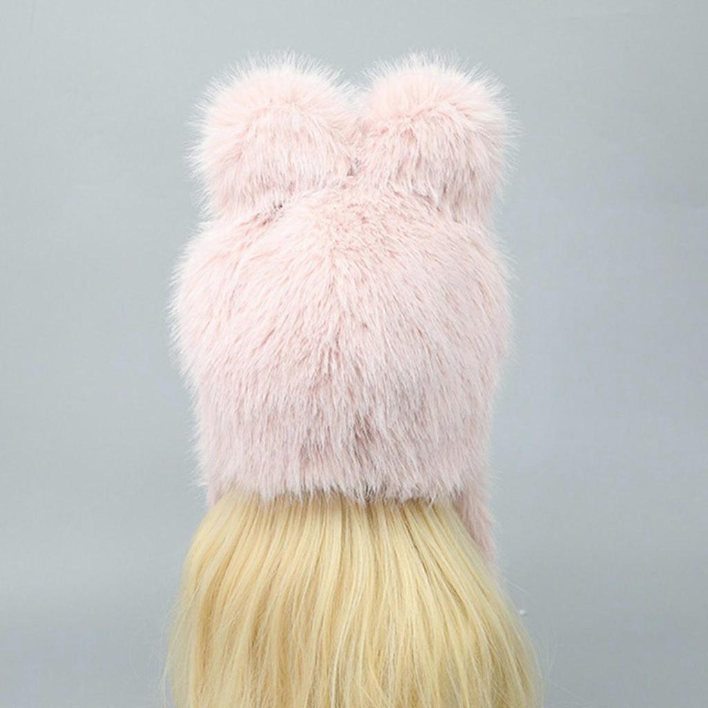 Lovely Rabbits Ear Hat for Teens Furry Plush Trapper Hat for Women Outdoor Headwear Camping Walking Coldproof Earflap Caps Pink