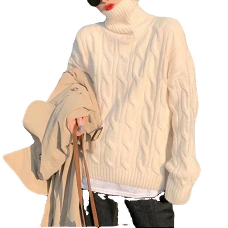 Lazy wind turtleneck sweater women's inner wear autumn and winter loose outer wear retro thickened soft waxy bottoming knitted sweater