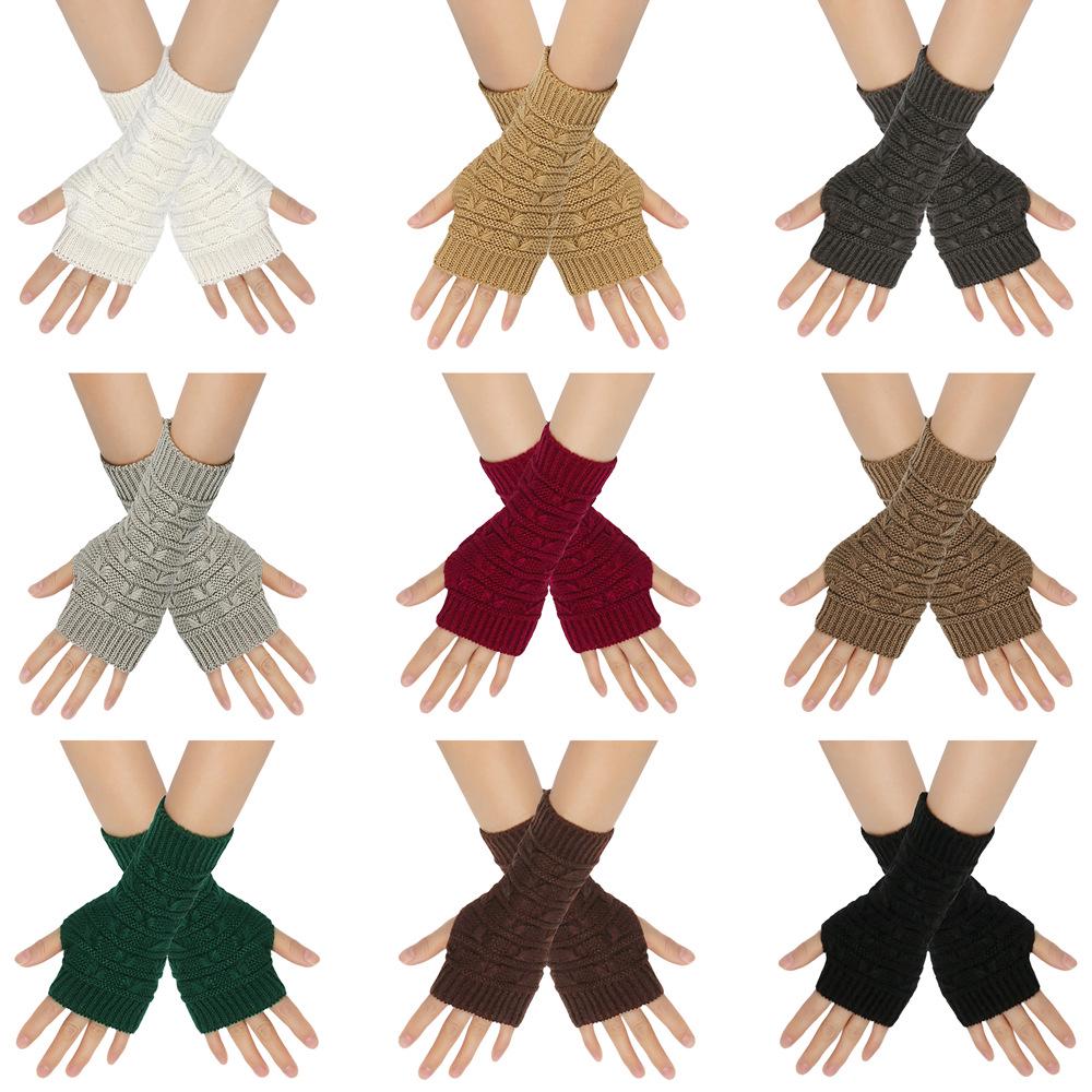 Autumn/Winter Jacquard Wool Wrist Guards Half-Finger Gloves for Men & Women