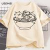 Japanese Style Cat Ramen T-Shirt Cotton Short Sleeve Kawaii Anime Tshirt Ramen Kitten Graphic Tees Cute Food Tee Shirt Clothes