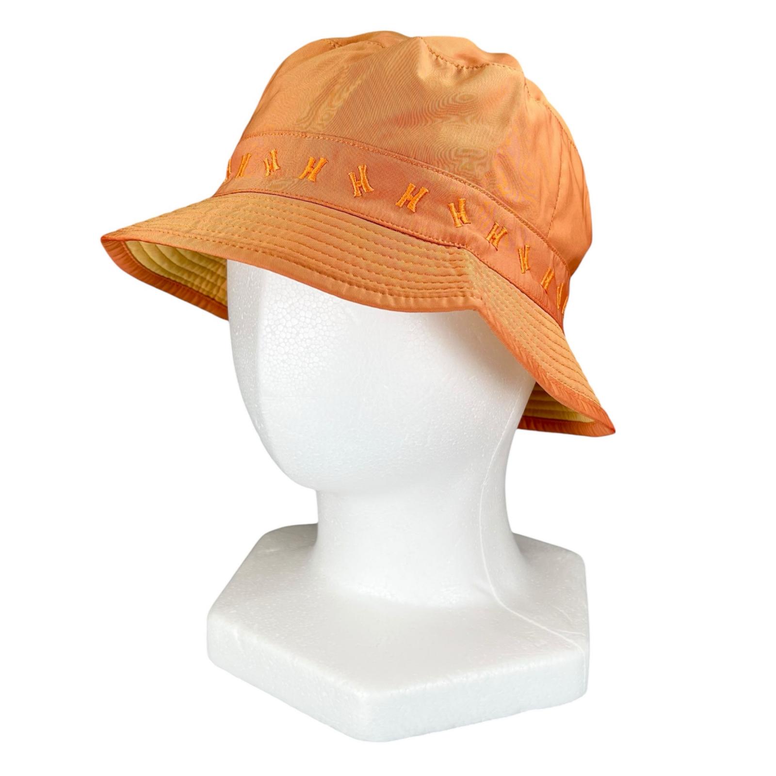 Excellent HERMES hat H logo embroidered bucket Orange polyester Women 57 Used