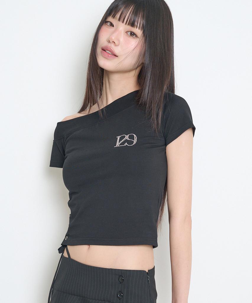ILLIGO 129 One-Shoulder Hotfix Top Black