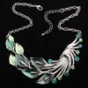 Retro Tibetan Leaf Peacock Crystal Rhinestone Drop Earrings Short Necklace Set