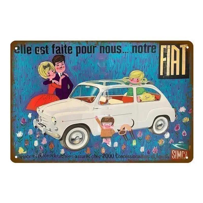 Classic Fiat 500 Vintage Metal Tin Signs Metal Poster Wall Art Decor Poster Cafe Bar Pub Home Wall Decor Car Metal Art Poster