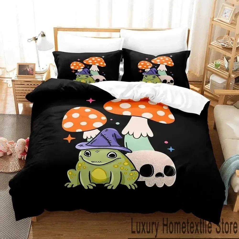 Kreslený Cottagecore Žába Houba 3D Ložní Sada Povlak na Peřinu Ložní Sada Přikrývka Povlak na Polštář Přikrývka king Queen Size Chlapci Dospělí