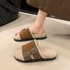 Fashion House Slippers Platform Flat Shoes Female Luxury Slides Flock Low Fur Flip Flops Designer Plush Rome with Fur Rubber Fashion Bas