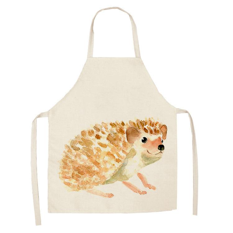 Fartuch kuchenny z nadrukiem jeża, bez rękawów, bawełniany i lniany, dla mężczyzn i kobiet, narzędzia do czyszczenia gospodarstwa domowego