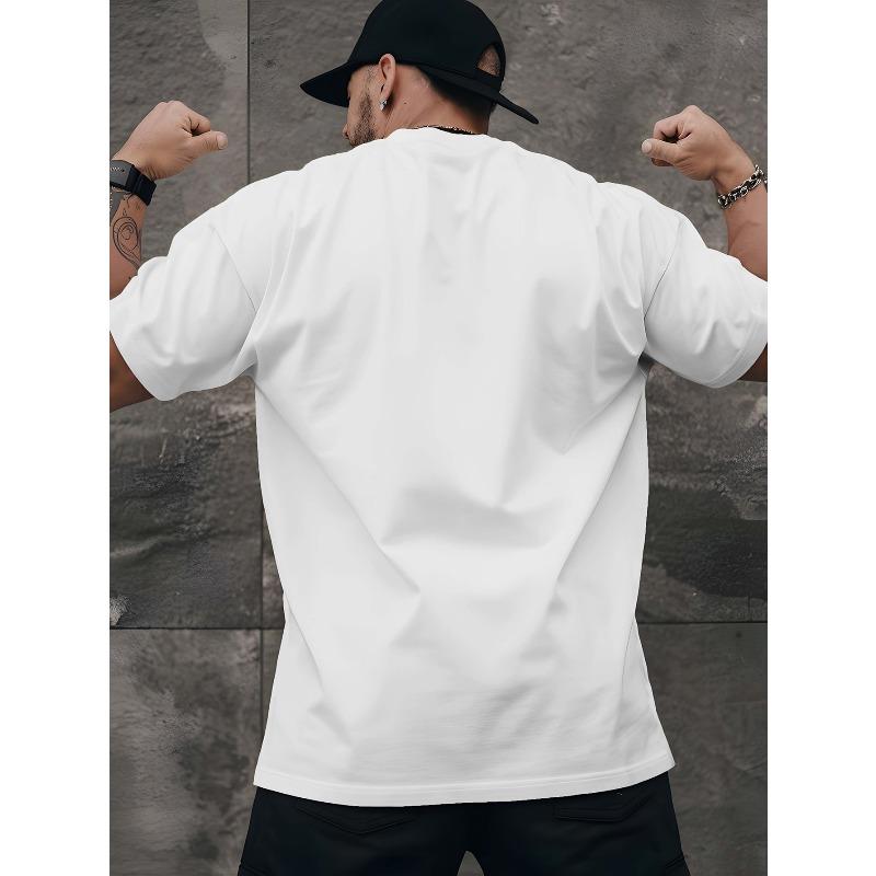 European Size Men's Breathable Polyester-Spandex T-Shirt with Shy Unicorn Print, Short Sleeves, Round Neck - Casual Summer Top for Beach ,Resort Wear