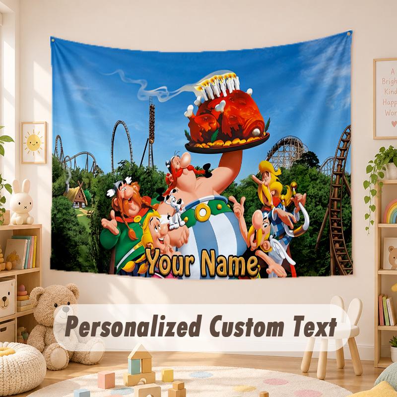 Custom Name Text Tapestry,Asterix & Obelix Boho Wall Hanging, Decorative Backdrop Tapestry For Room