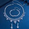 4PC Women's Fashion Set Water Drop Necklace Earrings Bracelet Zircon Set Suitable for Wedding, Party, Festival Gifts-8508