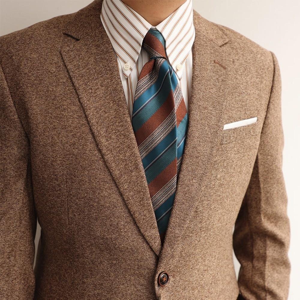 2-Piece Set Narrow Striped Neckties Adjustable Suit Pocket Square Neck Tie Set  Office Wear