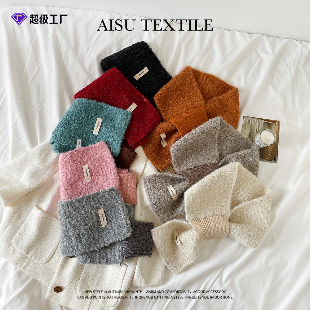 Winter knitted wool small ear scarf women's new high-end color simple relaxation with small scarf
