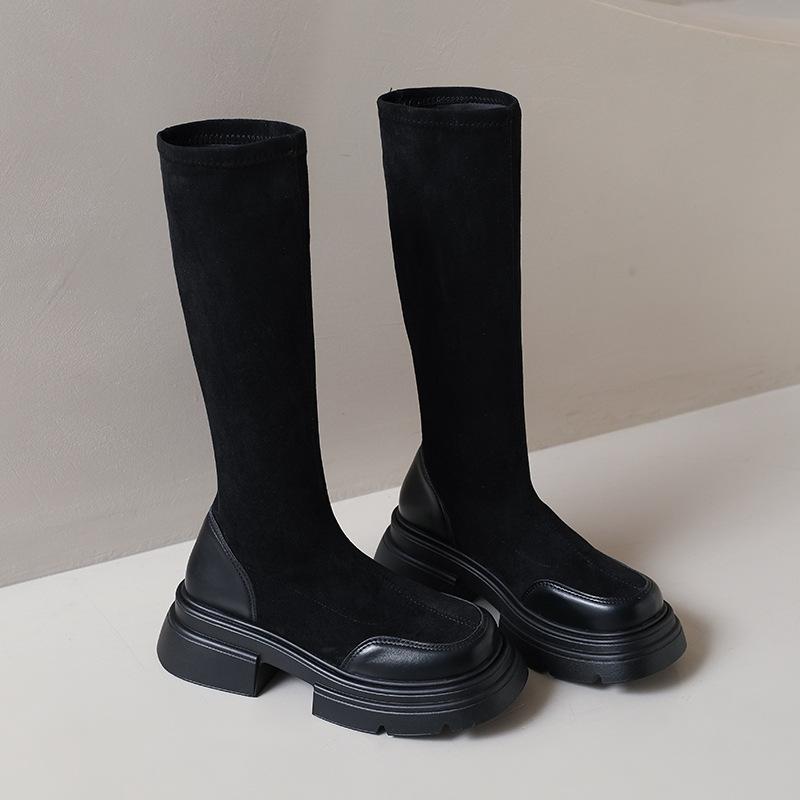 Boots 2025 Autumn New Thin Boots Thick-soled Women's Sleeve Boots Versatile Fashion Simple Thick Heel Elastic Boots