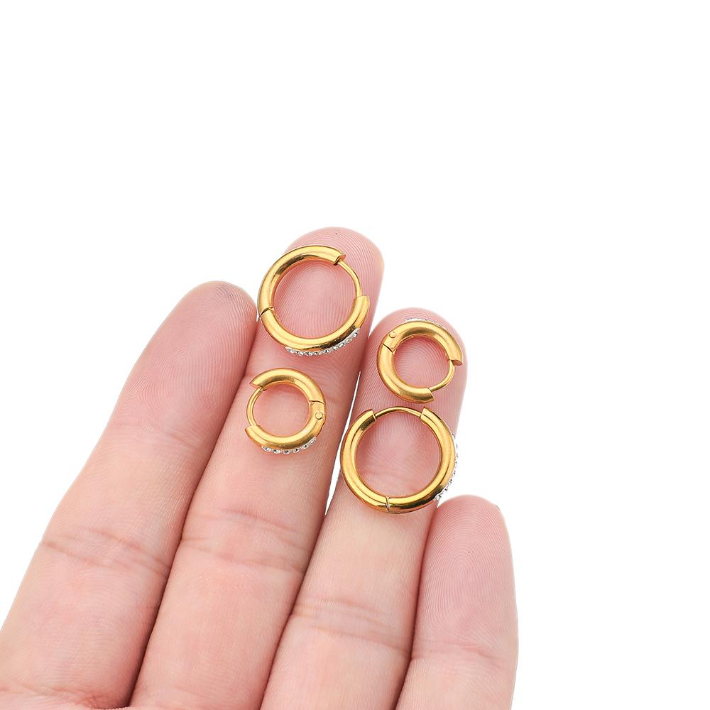 10pcs PVD Gold Color Stainless Steel 8mm 10mm 12mm Zircon Hoop Earrings Women Punk Hiphop Gifts Fashion Jewelry Huggie Wholesale