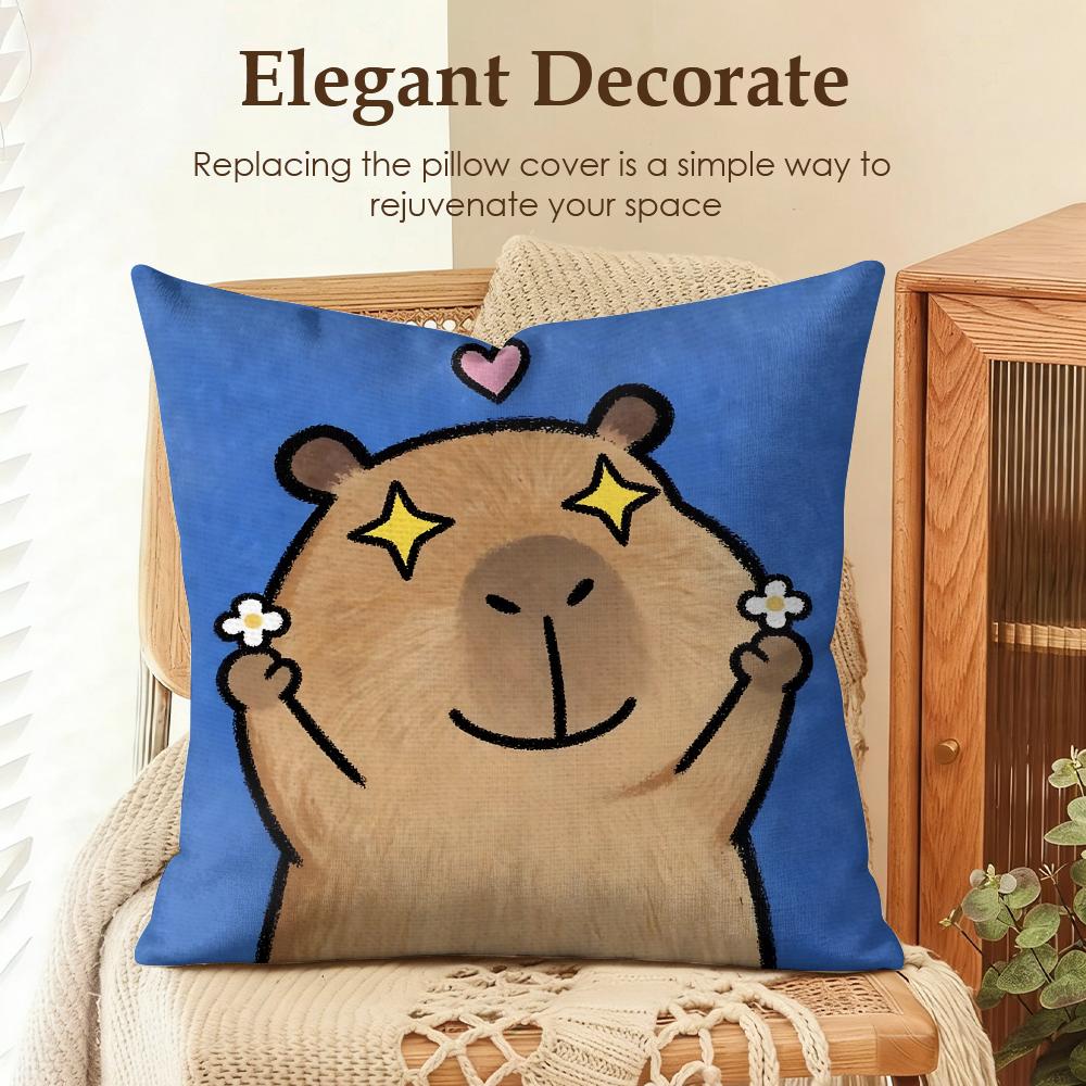 Cute Kicapara Cartoon Cushion Cover Natural Linen Organic Fabric Double-Sided Printing Sofa Home Decor Gift Pillow Case