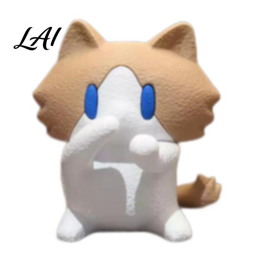 Heart Warming Gift for Holidays Cute 3D Printed Cat Figurine Cartoon Desk Ornament with Playful Mouth Covering Novelty Birthday Design Compact