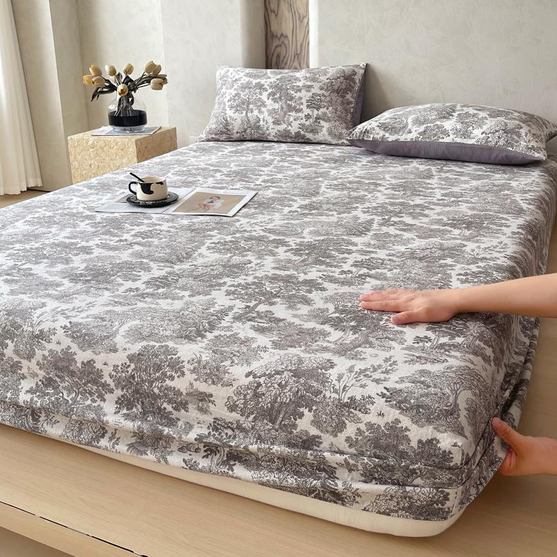 New printed single-piece fitted sheet three-piece set, washable mattress protective cover, all-inclusive mattress and pillowcase