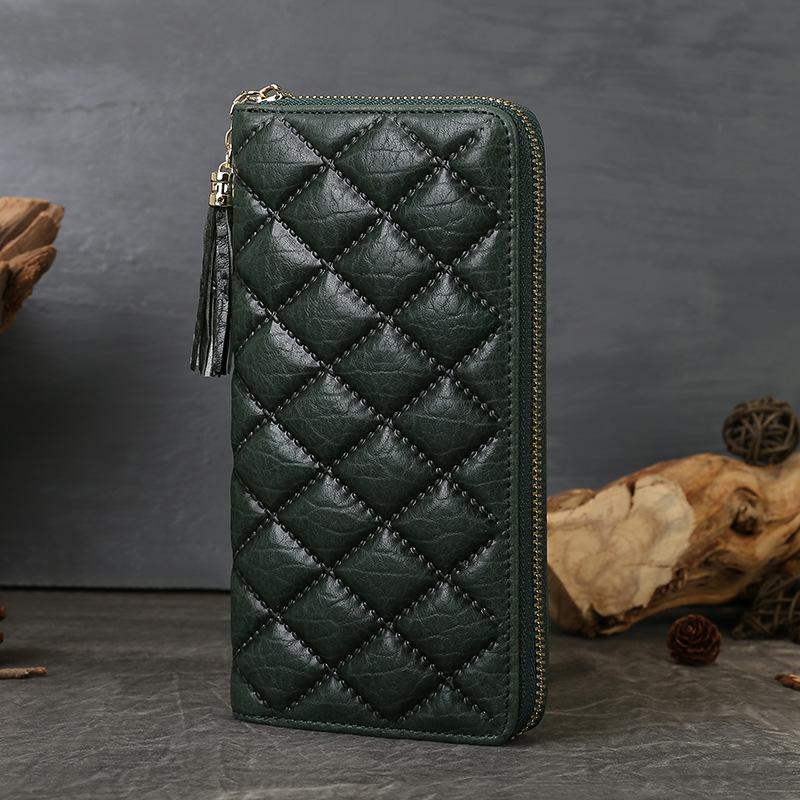 

Lingge Pattern Women s Wallet Women s Long Multi Functional Leather Wallet New Fashion Card Bag Handbag Wallet Zipper зелений