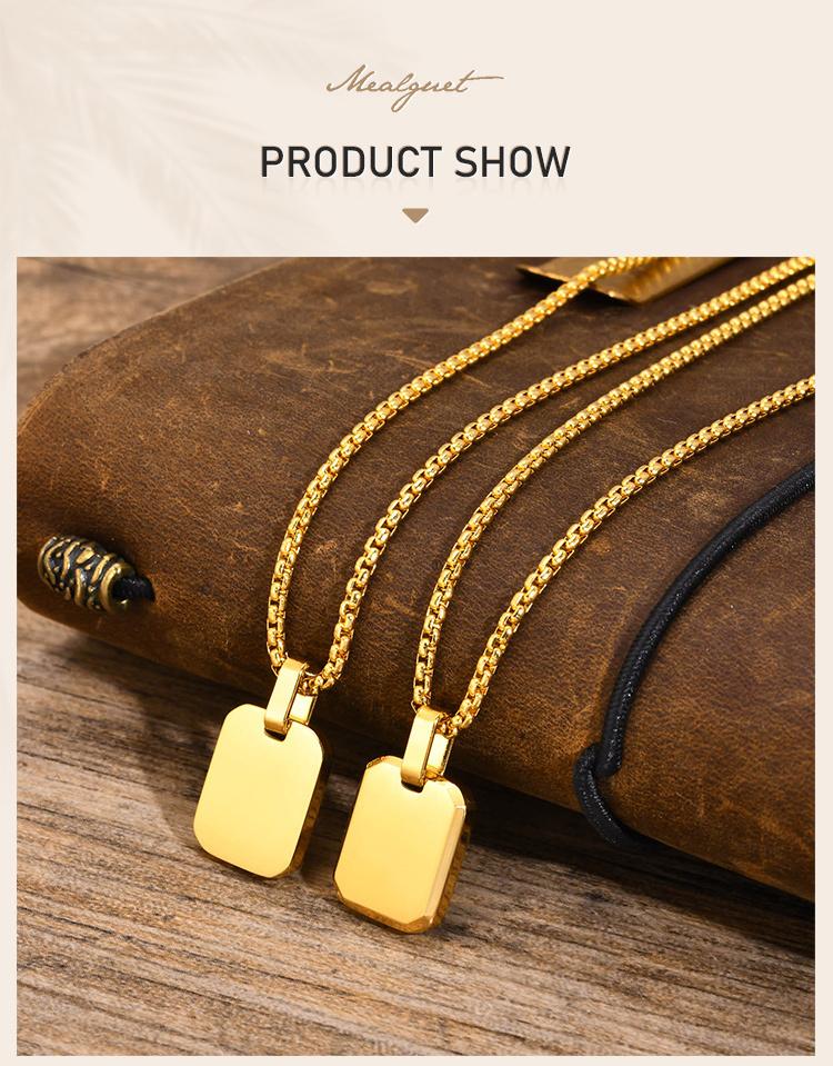 Personalized Letter Name Square Necklace For Women Men, Customized ID Tag Pendant, Stainless Steel Free Engraving Jewelry