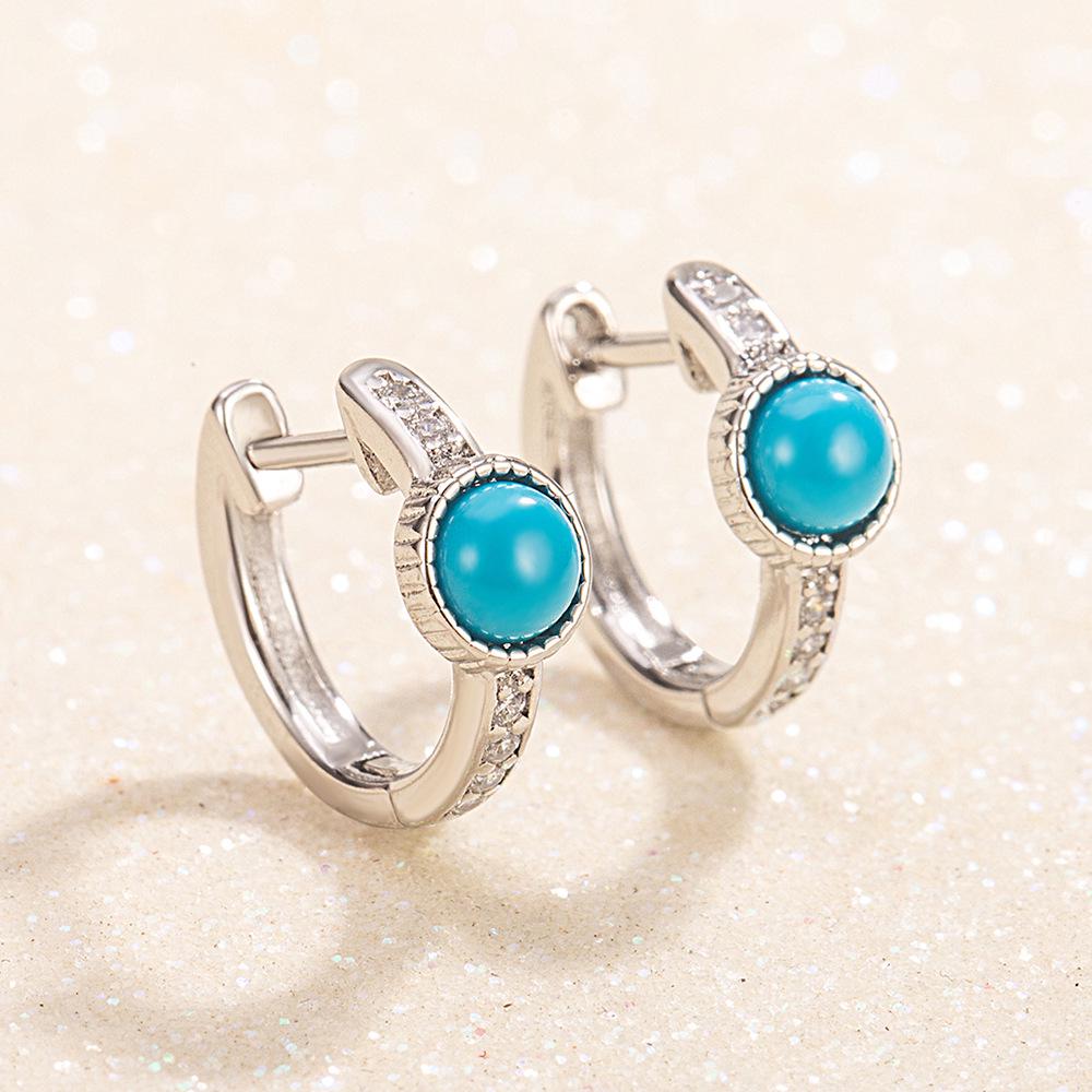European Retro Zircon Turquoise Hoop Earrings for Women - Simple, Fashionable, High-End Feel