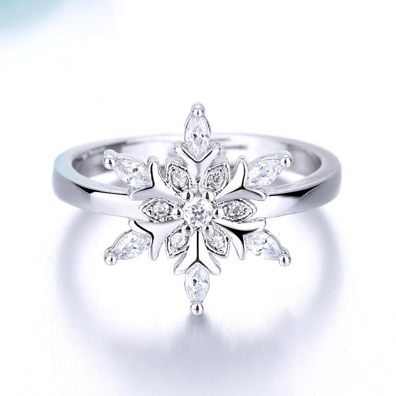 2026 Zircon New Korean Version Accessories Design Sense Fashion Snowflake Ring Women's Light Luxury Open Jewelry