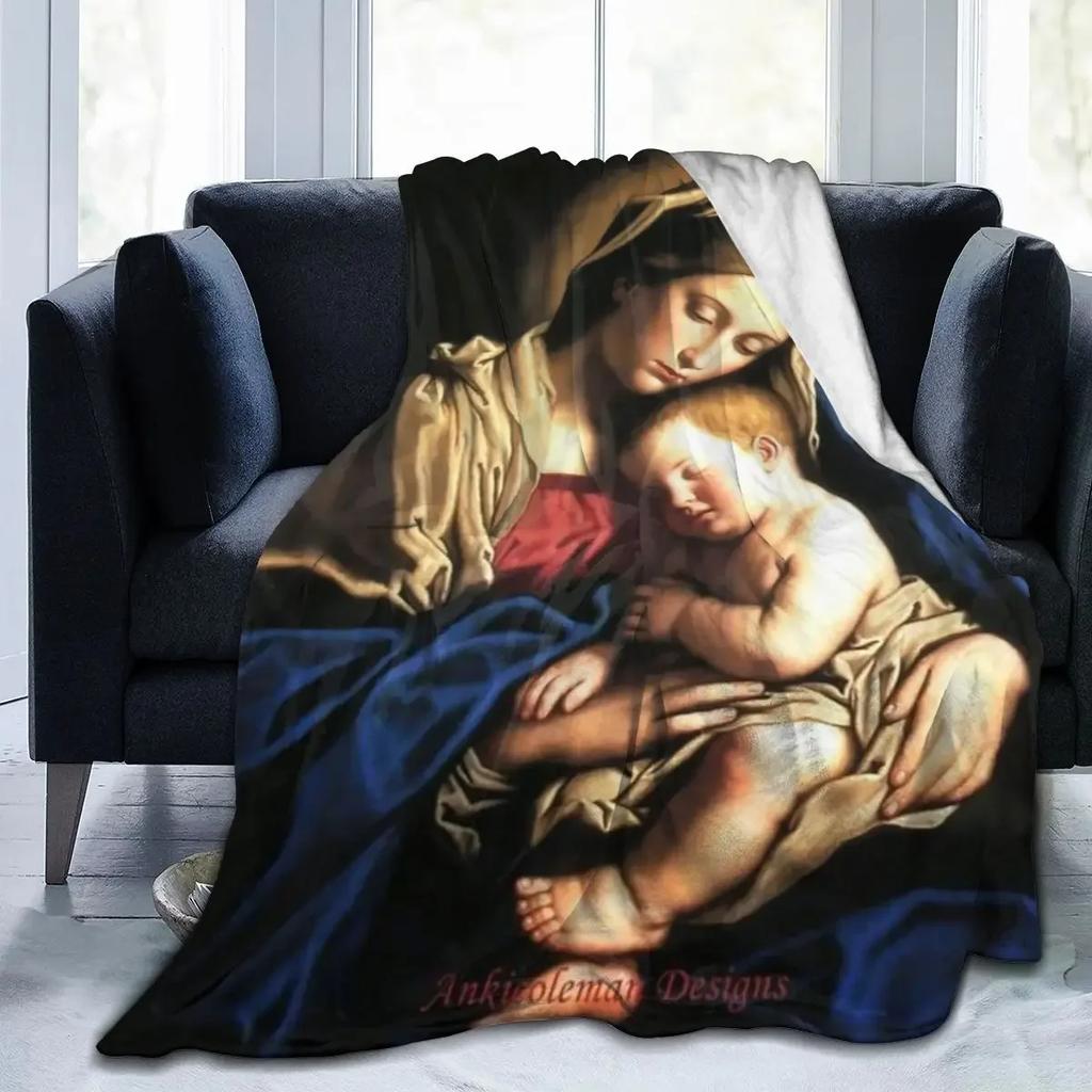 Virgin Mary Blanket Our Lady of Guadalupe Flannel Blanket Warm Gifts for Mom Cozy Fuzzy Throw Sofa Couch Bedding Living Room