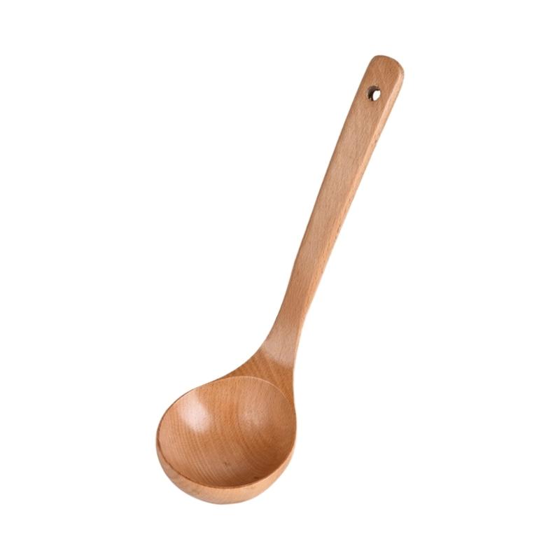 Heat Resistant Wooden Spoon with Long Hook-End Handle Ladle Scoops For Stirring Soup Stews And Hot Dishes Kitchen Tool