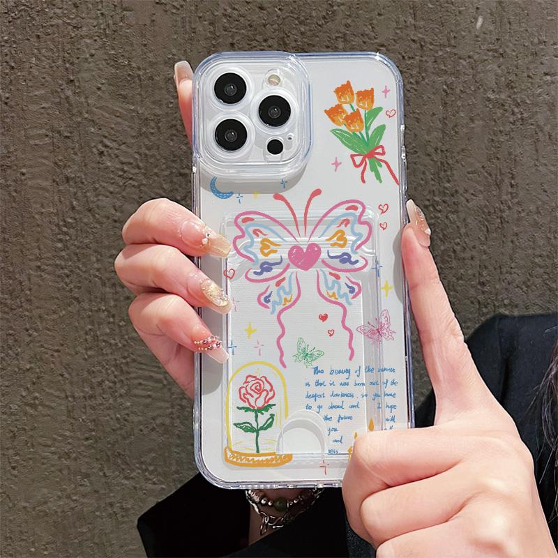 Card Slot Holder Silicone Wallet Pocket Case For Oppo A38 A58 A60 A78 Infinix Note 30 Samsung A06 A16 A36 A56 Redmi Note 13 Cover Clear Phone Bumper