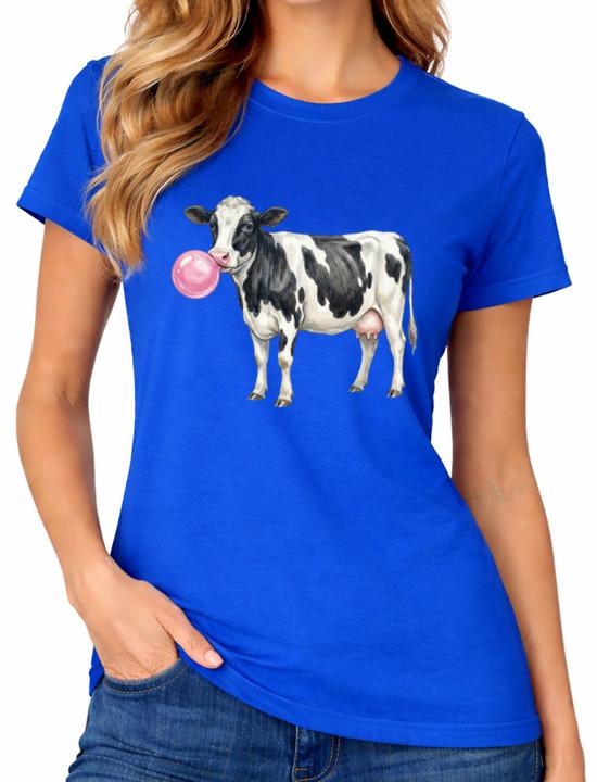 Cow Bubblegum T-Shirt Funny Farm Animal Ladies Gum Top Graphic Womens Tee 3XL