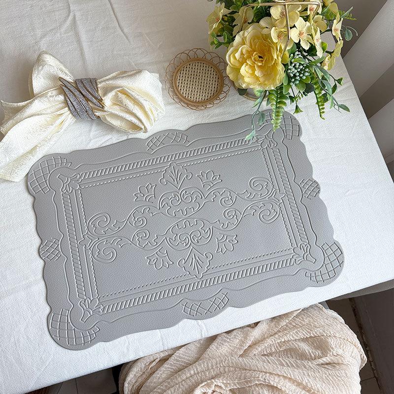 Imitation Leather Totem Dining Placemat Oil-Proof Waterproof Place Mat Retro Relief Table Mat for Kitchen Table Coffee Pad