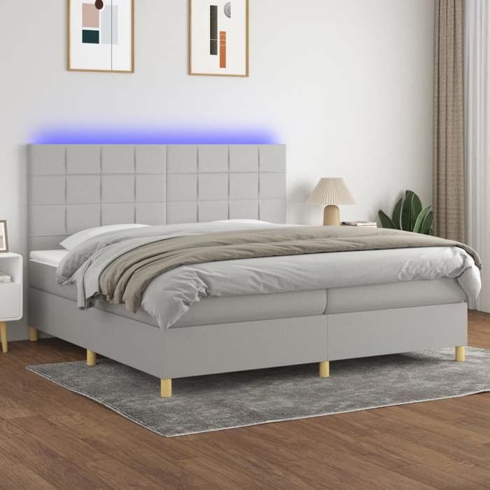 VidaXL Sommier à Lattes de Lit avec Matelas et LED, Lit Rembourré avec Tête de Lit, Lit Double, Lit Adulte de Chambre, 3135461