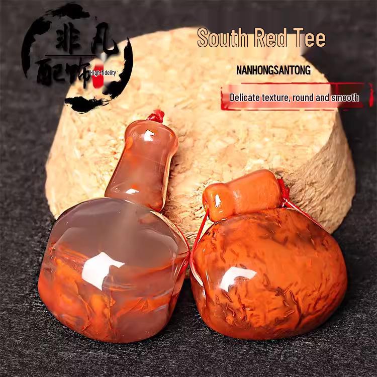 Liangshan Nan Hong Agate Flame Pendant with Vajra Bodhi Beads Diameter 11-12mm/set