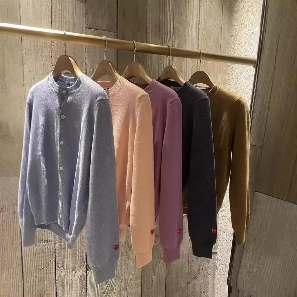 Kawaqiu 2023 Wool Cardigan Sweater, Macaron Color Sleeves, Red Heart Design