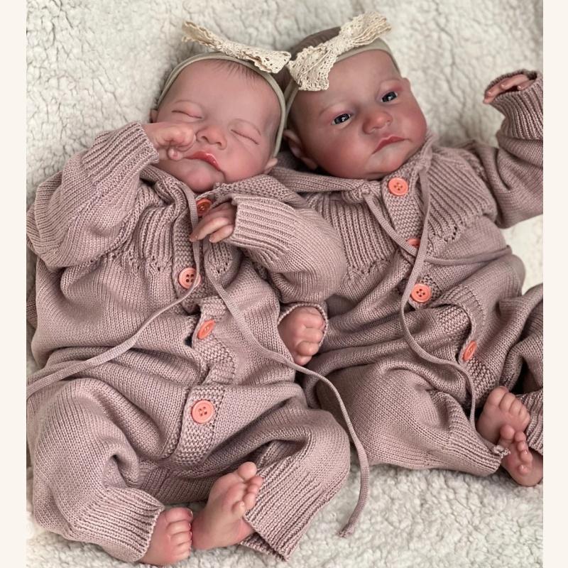 Brand New 49 cm Reborn Doll Twins Levi Closed Eyes and Open Eyes Optional Emulation Rebirth Doll Realistic Baby Doll Toys for Toddler New Year Gifts