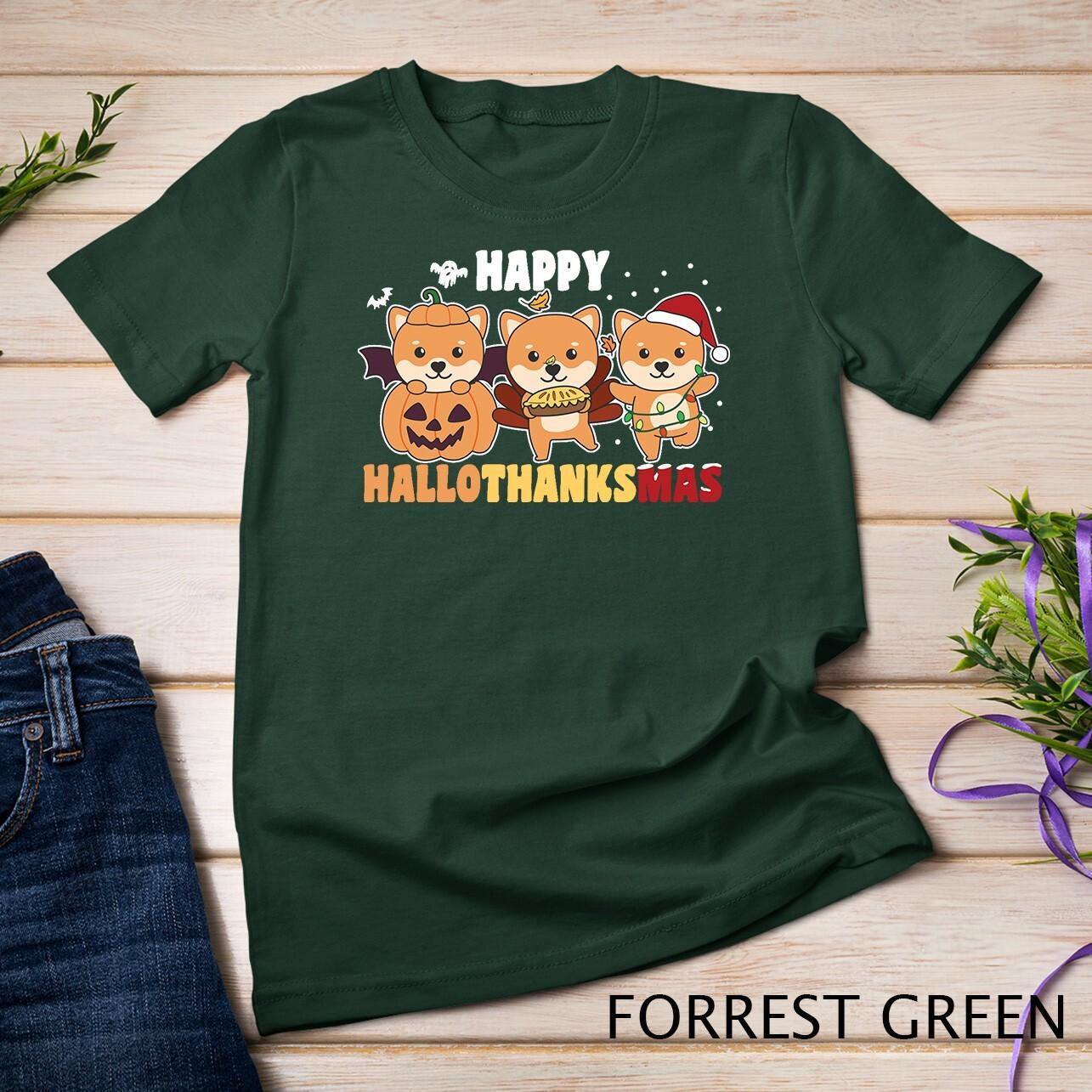 Shiba Inu Christmas Halloween Happy Hallothanksmas Tee Unisex T-Shirt Mens Womens Tees Top L