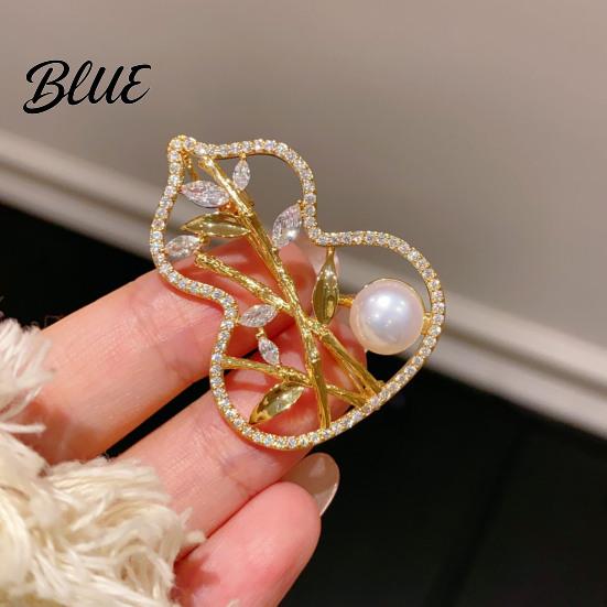 Cheongsam Badge Women Brooch Sparkling Rhinestone Imitation Pearl Inlaid Gourd