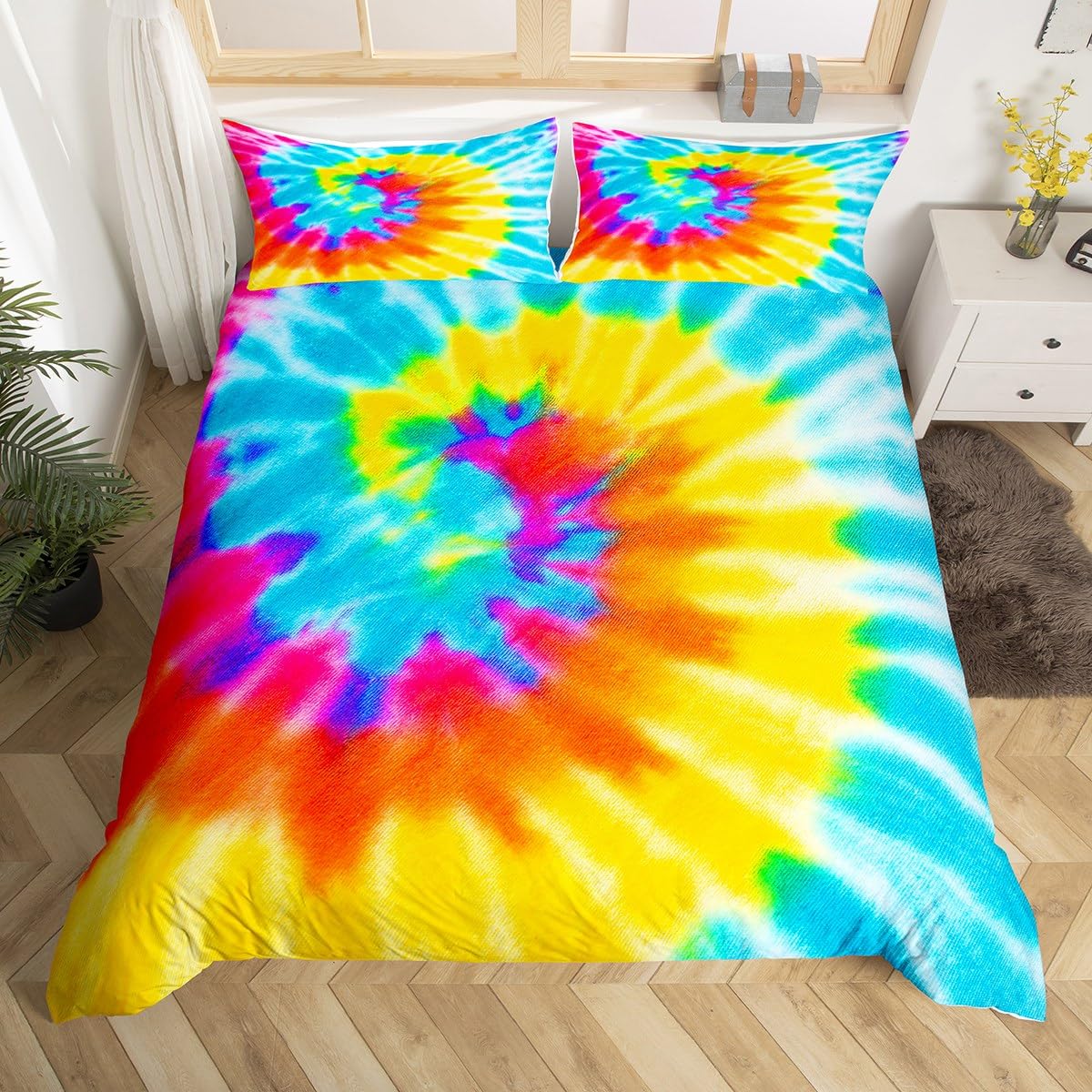 

Rainbow Tie Dye Duvet Cover King Queen Colorful Spiral Comforter Cover Watercolor Bedding Set for Kids Boys Girls Microfiber EU Single(135x200cm)