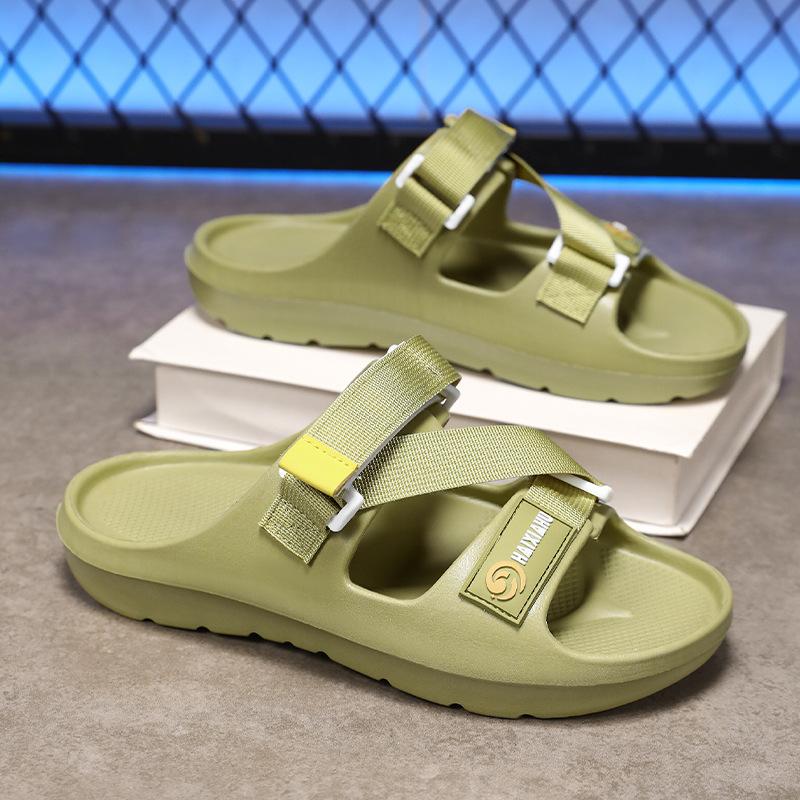 

Модные мужские сандалии, летние уличные регулируемые сандалии-плетенки с двойным плетением, шлепанцы на одной линии, женские шлепанцы больших размеров 45 зелёный