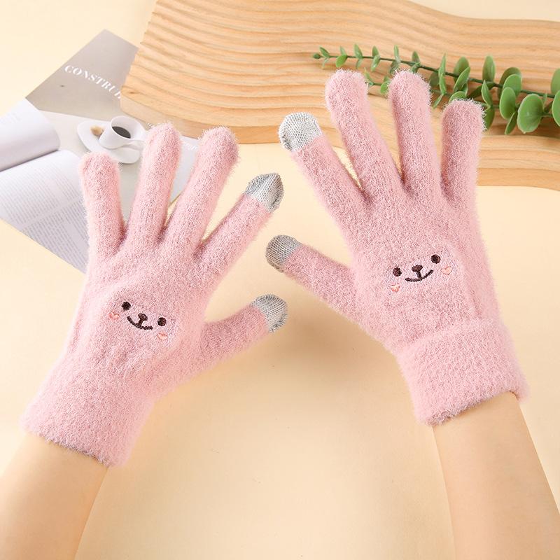 Autumn and winter new gloves thickened knitted cold-proof and warm gloves female cute cartoon smiley face riding gloves