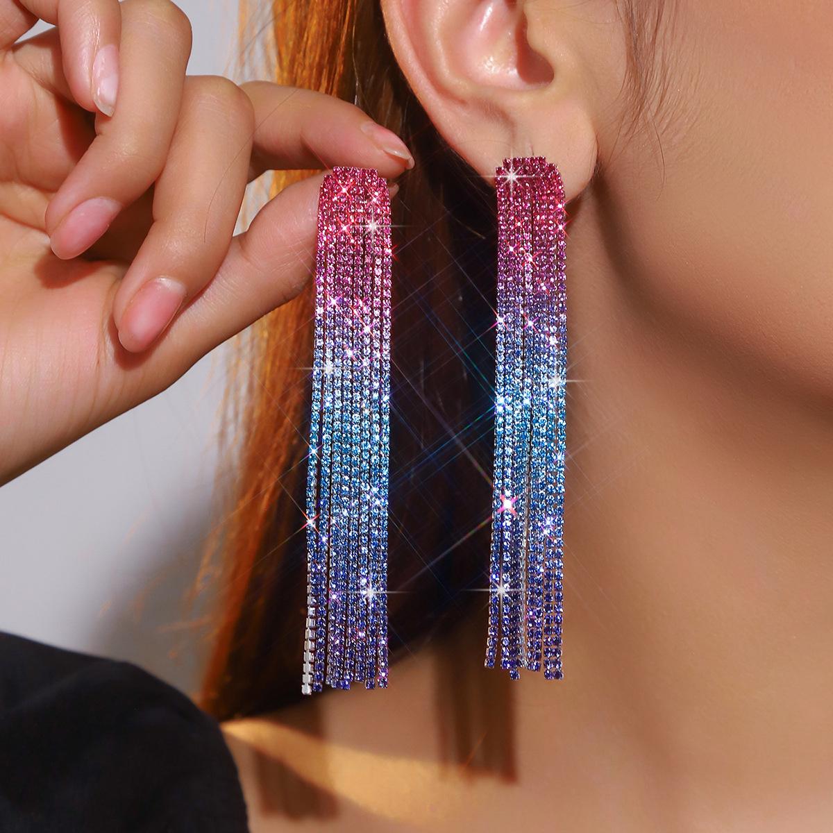 

Premium full diamond long fringed earrings
