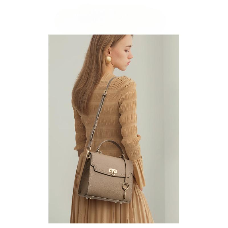 New Solid Color Fashion Business Lychee Pattern Lock Buckle Commuter Retro Versatile Shoulder Bag Handbag