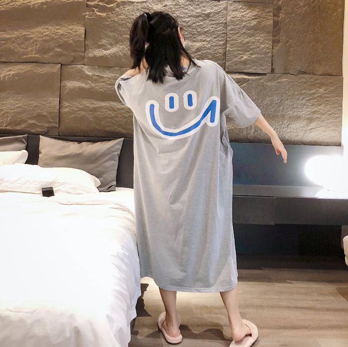 Damen Sommer Smiley Gesicht Nachthemd - Lockere Passform, Übergröße, Kurzarm, Überknie-Länge, Perfekt für Schwangere