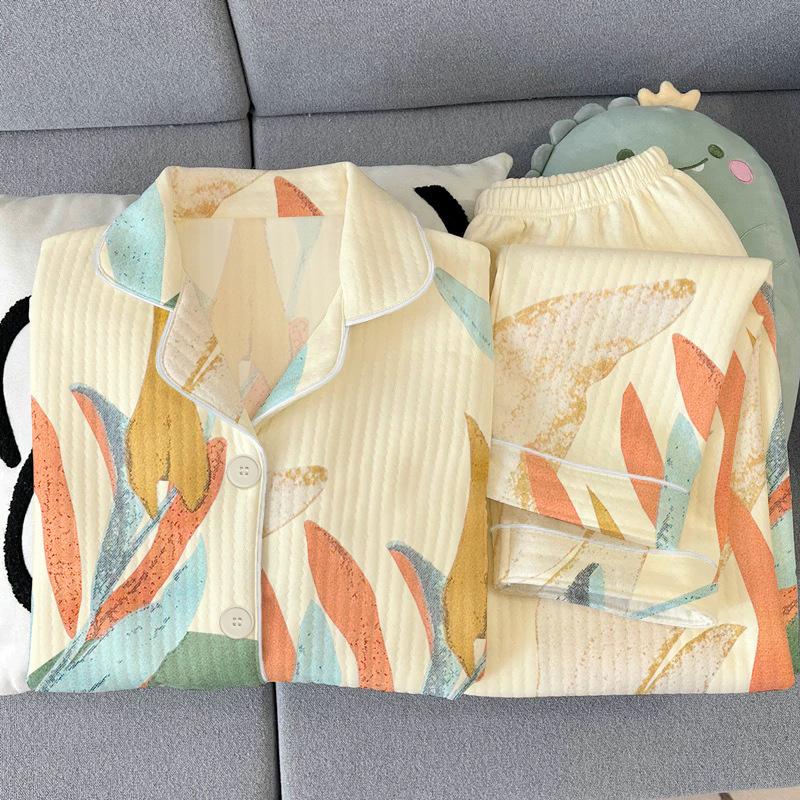 Middle-aged mother's new pajamas for women's autumn and winter air cotton interlayer thickened warm loungewear set