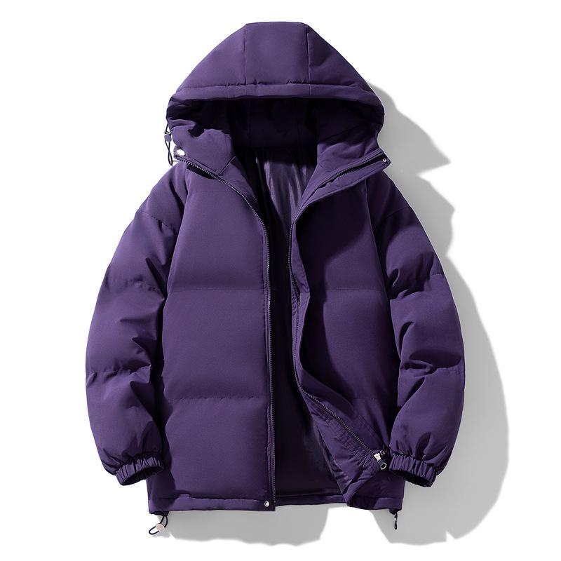 Men's Winter Cotton Jacket: Thickened, Loose, Trendy Stand-Up Collar Outerwear, Versatile Solid Color for Couples.