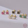 925 Sterling Silver Shiny Colored Zircon Flower Stud Earrings for Women Exquisite Jewelry Bijoux Accessories