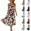 Damen Sommer Mode Bedrucktes Tasche Verstellbarer Schultergurt Bohemian Freizeit Strand Resort Trägerkleid
