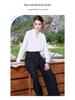 Stylish Long-Sleeve French White Top with Wide-Leg Pants Two-Piece Set for Women