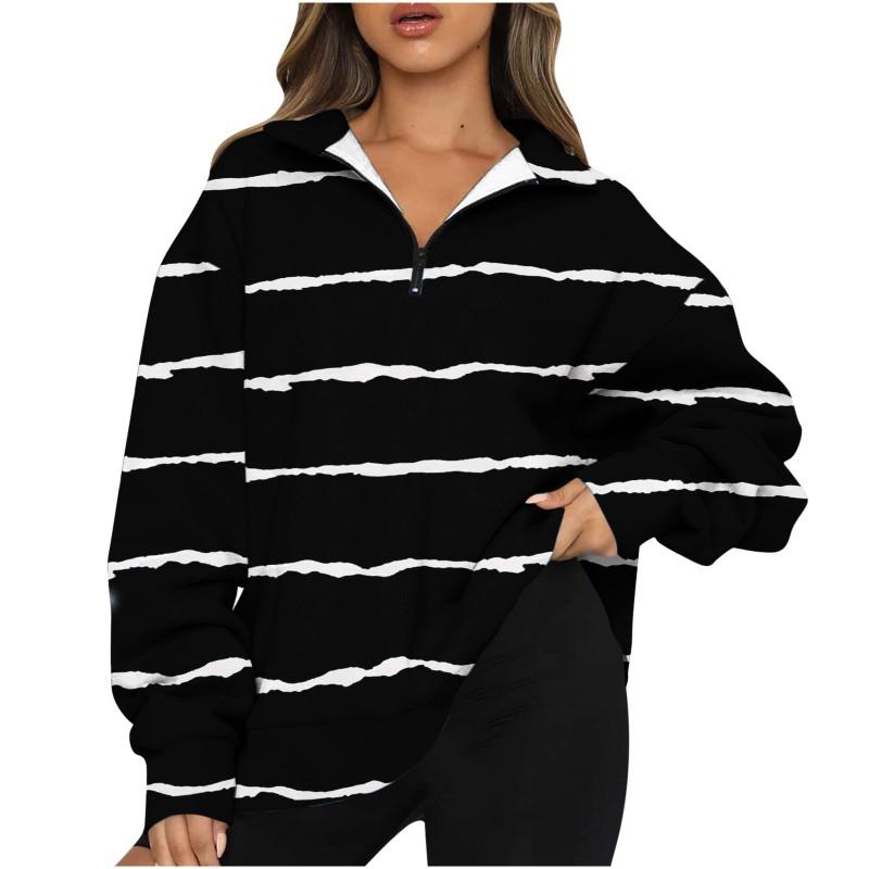 2025 Women's Printed Top Half-zipper Pullover Long-sleeved Sweatshirt Female