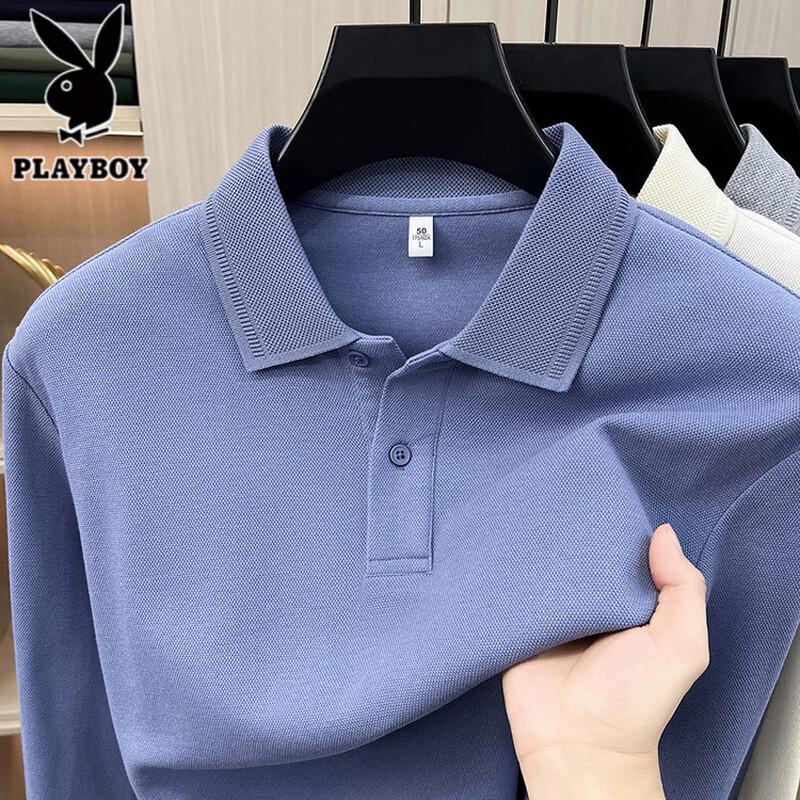 PLAYBOY Men's 100% Cotton Long Sleeve Polo Shirt
